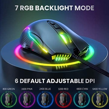 Gaming Maus ONIKUMA 6400 DPI & Mehrfacher LED-Lichteffekt PC Maus mit RGB Beleuchtung USB-Wired Maus optisch für pro Gamer (Schwarz)