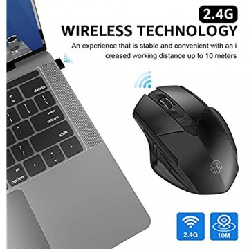 INPHIC kabellose Maus wiederaufladbare ergonomische 2 4G optische funkmaus mit USB-Nano-Empfänger für Laptop PC Computer MacBook 6 Tasten Schwarz
