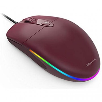 Jelly Comb Beleuchtete Maus mit Kabel Kabelgebundene Maus mit RGB Beleuchtung 4 leise Tasten 1600 DPI Optische Maus für Computer Laptop Mac(Rot)