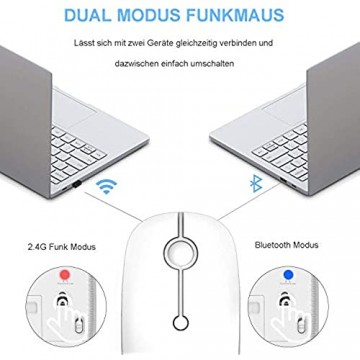 Jelly Comb Bluetooth Kabellose Maus Dual Mode(2 4 G+Bluetooth) Kabellose Maus 3 DPI stille Optische Maus für Laptop/PC/MacBook Pro/Tablet/iPad Weiß+Silber