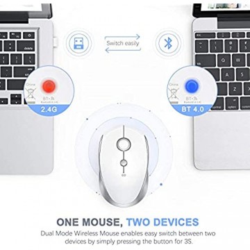 Jelly Comb Bluetooth und 2.4G Dual Modus Maus Kabellose USB Funkmaus für PC/Laptop/Tablet/Handy unter Windows/Android/Mac OS/iOS Weiß und Silber