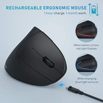 Jelly Comb Ergonomische Maus Bluetooth 3 in 1 2.4G USB + Bluetooth + Bluetooth Vertikale Maus Wiederaufladbare Funkmaus für PC/Laptop/Notebook Schwarz