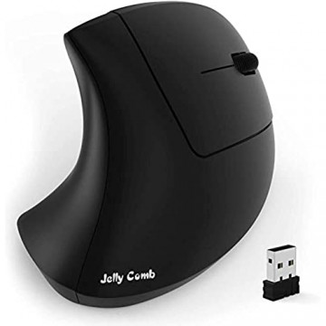 Jelly Comb Vertikale Kabellose Maus Wiederaufladbare 2.4Ghz Ergonomische Maus mit Leisen Design Funkmaus mit Einstellbaren DPI 800/1200/1600 für PC/Laptop/Tablet Schwarz