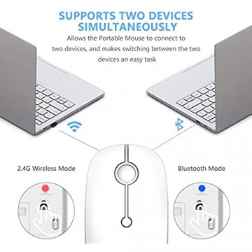 Kabellose Bluetooth Maus Jelly Comb 2.4G+Bluetooth Maus Schnurlos Wireless Optische Bluetooth Maus für PC/Tablet/Laptop und Windows/Mac/Linux (Bluetooth+2.4G-Weiß und Silber)