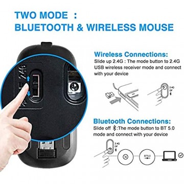 Kabellose Bluetooth Maus schlanke Maus 2.4G tragbare optische USB-Funkmäuse wiederaufladbare LED-Dual-Mode-Maus (Bluetooth 5.0 und 2.4G drahtlos) für Laptop PC Mac OS Android Windows (Silber)