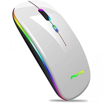 Kabellose Bluetooth Maus schlanke Maus 2.4G tragbare optische USB-Funkmäuse wiederaufladbare LED-Dual-Mode-Maus (Bluetooth 5.0 und 2.4G drahtlos) für Laptop PC Mac OS Android Windows (Silber)
