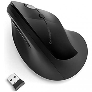 Kensington kabellose Maus Pro Fit Ergo Vertikale 2.4 GHz kabellose Maus mit Scroll-Rad und 6 Tasten-Design für merh Komfort Schwarz K75501EU