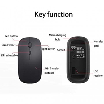 LEYMING Kabellose Maus mit USB-Nano-Empfänger ultradünn USB 2 4 G PC-Maus wiederaufladbar geräuschlos USB-Maus für MacBook Notebook PC Laptop Computer – Schwarz