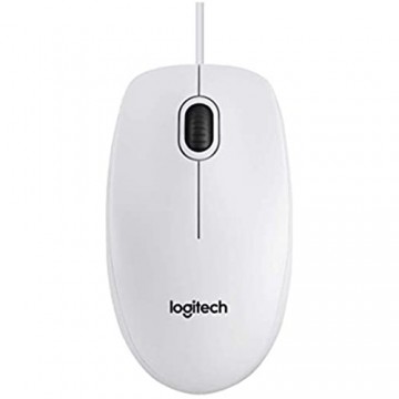 Logitech B100 Maus mit Kabel USB-Anschluss 800 DPI Optischer Sensor 3 Tasten Für Links- und Rechtshänder PC/Mac - Weiß