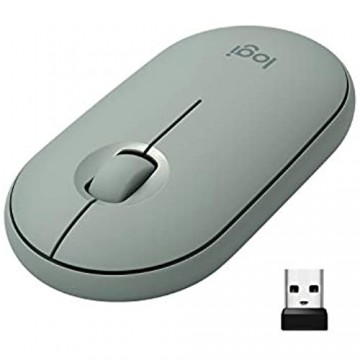 Logitech M350 Pebble Kabellose Maus Bluetooth und 2.4 GHz Verbindung via Nano USB-Empfänger 18-Monate Akkulaufzeit 3 Tasten Leises Klicken und Scrollen PC/Mac/iPadOS - Eukalyptus