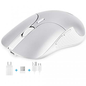 OMOTON wiederaufladbare kabellose Maus mit USB-Empfänger 2.4G USB+Type C Wireless Maus für Desktop Laptop PC und andere Geräte Silber