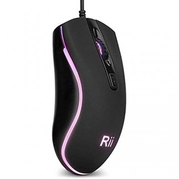 Rii RM105 Maus mit Kabel PC Maus kabelgebunden USB Basic Optical Mouse RGB-Hintergrundbeleuchtung für Links- und Rechtshänder PC/Mac - schwarz