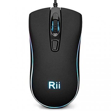 Rii RM105 Maus mit Kabel PC Maus kabelgebunden USB Basic Optical Mouse RGB-Hintergrundbeleuchtung für Links- und Rechtshänder PC/Mac - schwarz