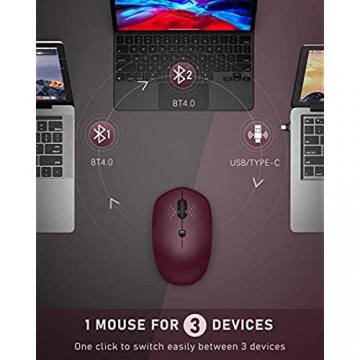 seenda Bluetooth-Maus Wiederaufladbar(Dual Bluetooth4.0+2 4GHz) Maus Kabellos Leise Ergonomisch Multi-Device Kabellose Funkmaus für Laptop/PC/Smart TV/Mac/Smartphone/Tablet/iPad - Weinrot