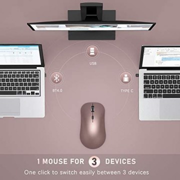 seenda Bluetooth Maus Wiederaufladbare Maus kabellos 3 Modus (Bluetooth4.0 + USB A + USB C) 2.4G Wireless Maus Funkmaus Kabellose Maus für/Mac/Windows/PC/Laptop/Tablet/Android/iPadOS Roségold