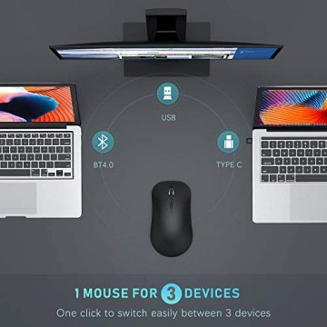 seenda Bluetooth Maus Wiederaufladbare Maus kabellos 3 Modus (Bluetooth4.0 + USB A + USB C) 2.4G Wireless Maus Funkmaus Kabellose Maus für/Mac/Windows/PC/Laptop/Tablet/Android/iPadOS Schwarz