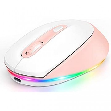 seenda Funkmaus Bluetooth LED Kabellose Maus mit Beleuchtung Leise Wiederaufladbare 3 Modi Mäuse (BT3.0+BT5.0+2.4G) 2400 DPI Kompatibel mit Laptop/PC/Mac/Android/Tablet(Rosa)