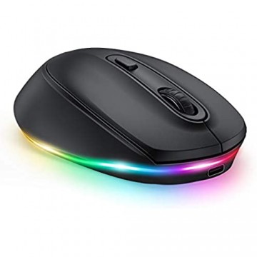 seenda Funkmaus Bluetooth LED Kabellose Maus mit Beleuchtung Leise Wiederaufladbare 3 Modi Funkmaus (BT3.0+BT5.0+2.4G) 2400 DPI Kompatibel mit Laptop/PC/Mac/Android/Tablet(Schwarz)