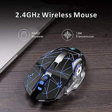 TENMOS Wiederaufladbare Wireless Gaming Maus 2.4G USB LED Kabellose Optische Silent Maus Automatischer Schlaf Ergonomischer Griff 3 DPI Einstellbar für MAC/PC/Notebook/Computer（Starry schwarz）…