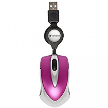 Verbatim Go Mini USB - optische Travel Maus mit Kabeleinzug hot pink
