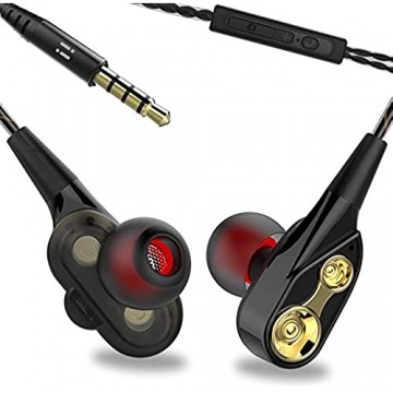 i! In Ear Dual Dynamic Driver Kopfhörer Ohrhörer Headset | 3 5mm Klinke AUX Stecker | Mikrofon | Lautstärkeregelung | schwarz
