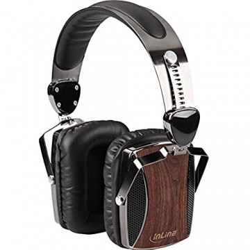 InLine 55358 woodon-ear Headset mit Kabelmikrofon und Funktionstaste Walnuss Echtholz