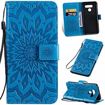 Nancen Compatible with Handyhülle LG K41S / LG K51S Hülle Flip-Case Handytasche - Standfunktion Brieftasche und Kartenfächern - Sun Flower - Blue