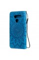 Nancen Compatible with Handyhülle LG K50S Hülle Flip-Case Handytasche - Standfunktion Brieftasche und Kartenfächern - Sun Flower - Blue
