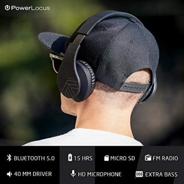 PowerLocus Bluetooth Over-Ear Kopfhörer Kabellos Stereo Faltbare Kopfhörer Kabellose und Kabel-Kopfhörer mit Integriertem Mikrofon Micro SD/TF FM für Handys/iPad/Laptops & PC (Schwarz)
