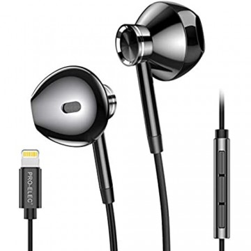 PRO-ELEC Kopfhörer mit Mikrofon für iPhone HiFi-Kopfhörer Ohrhörer mit Kabel und Lautstärkeregler Kopfhörer Earphone Microphone für iPhone 7/8/11/X/SE/XR/iPad Pro-Metall Schwarz