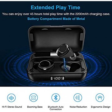 Bluetooth Kopfhörer 5.0 Kabellose Ohrhörer True Wireless In Ear Kopfhörer mit Metall Gehäuse und LED Batterie Anzeige Touch Control & Charging Case für iPhone Huawei Samsung