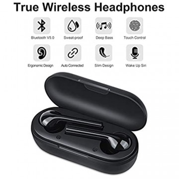 Bluetooth Kopfhörer BassPal Kabellos Kopfhörer in Ear Bluetooth 5.0 mit Mini Ladekoffer Wasserdicht Wireless Ohrhörer mit Integriertem Mikrofon Touch Control Sport Kopfhörer für iOS und Android