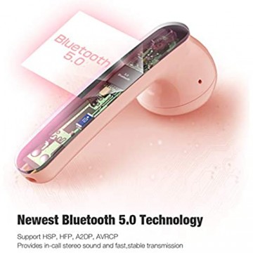 Bluetooth Kopfhörer Bluetooth 5.0 Kabellos Kopfhörer TWS In Ear Kopfhörer 30-Stunden Spielzeit Wasserdicht Kopfhörer In Ear Ohrhörer mit Mikrofon für Arbeit/Laufen/Reise/Turnhalle (T12-Rosa)