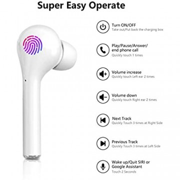 Bluetooth Kopfhörer Soicear Kabellos Kopfhörer In Ear TWS Bluetooth 5.0 Headset Touch Control Noise Cancelling Ohrhörer mit Mikrofon und Tragbare Ladehülle - Weiß