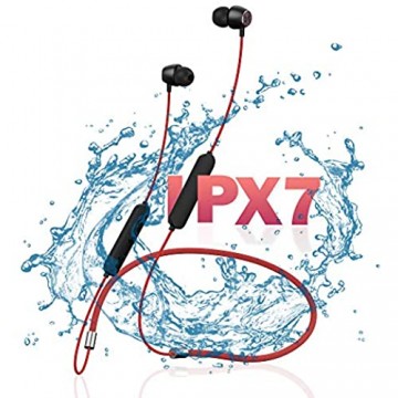 Bluetooth Kopfhörer Sport in-Ear IPX7 Wasserdicht 10 Std Laufzeit HiFi Sound In Ear Ohrhörer Kabellos Magnetisches Bluetooth 5 0 Sportkopfhörer mit CVC 6.0 Noise Cancelling Rot.