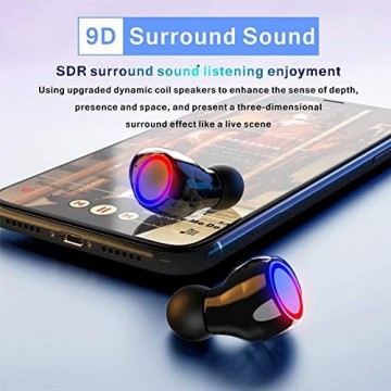 Echte drahtlose Ohrhörer In-Ear Bluetooth 5.0 Kopfhörer LED-Anzeige wasserdichte Kopfhörer mit Power Bank Ladekoffer Noise Cancelling Mic für Apple iPhone Android Samsung (Schwarz)