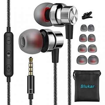 In Ear Kopfhörer Blukar Stereo Ohrhörer mit Mikrofon Lautstärkeregler Ohrstöpseln und Premium HiFi-Klang Geräuschabsenkung Kopfhörer für iPhone Galaxy Sony Huawei MP3 Players usw.