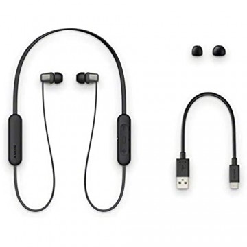 Sony WI-C310 kabelloser Bluetooth In-Ohr Kopfhörer (15 Stunden Akkulaufzeit Voice Assistent magnetische Ohrstöpsel Behind-the-neck Design integrierte Headset-Funktion Headset mit Mikro) Schwarz