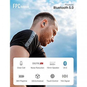 Tiksounds Bluetooth Kopfhörer in Ear Kopfhörer Bluetooth Ohrhörer 36H Spielzeit mit Ladebehälter IPX7 Wasserschutz Wireless Kopfhörer