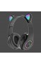 HUJIN Süße Katzenohr Leuchtende Kabellose Kopfhörer mit Mikrofon Stereo-Bluetooth-Headset mit Mikrofon Süße Kopfhörer für Jungen Und Mädchen