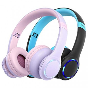 Kinder Kopfhörer Bluetooth Mpow CH9 kopfhörer Kinder Faltbar einstellbar 85dB Lautstärke begrenzt AUX 3 5 mm Klinke eingebautes Mikrofon LED-Licht (Blau + Pink)