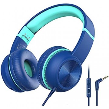 Kopfhörer Kinder iClever Kopfhörer für Kinder Lautstärkenbegrenzer mit Mikrofon Faltbar 3.5mm Aux Nylonkabel Kinderkopfhörer am Ohr für Tablett Flugzeug Schule