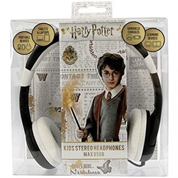 OTL Technologies JUNIOR Kinder Kopfhörer Harry Potter Hogwarts (gepolsterte Bügel Lautstärke Begrenzung auf 85 dB buntes Comic Design für Jungen und Mädchen) Schwarz
