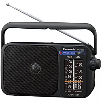 Panasonic RF-2400DEG-K Tragbares Radio mit Griff Netz- oder Batteriebetrieb schwarz & RP-HT010E-A Bügelkopfhörer (1 2m Kabellänge; Kopfhörer Klinkenstecker; geringes Gewicht) blau
