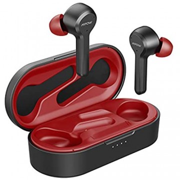 Bluetooth Kopfhörer Upgrated Mpow M9 4-Mic Noise Cancelling in Ear kopfhörer kabelloses mit Bass Stereo IPX8 Sport Kopfhörer 40Std Touch Sensoren /USB-C-Ladebox/Single/Twin Mode Rot