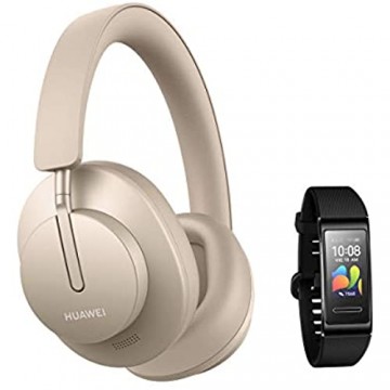 Huawei FreeBuds Studio Gold + Band 4 Pro Black kabellose Kopfhörer mit Noise Cancelling intelligente und dynamische Geräuschunterdrückung hohe Musikauflösung schnelles Aufladen goldfarben