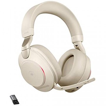 Jabra Evolve2 85 Wireless Headset mit Ladestation – Noise Cancelling Microsoft Teams Zertifizierte Stereo Kopfhörer mit langer Akkulaufzeit – USB-C Bluetooth Adapter – beige