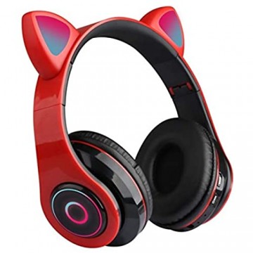 JiaLG 5 Farben Lichter Noise Cancelling-Kopfhörer Bluetooth 5.0 Headset mit Kabel 3 5-mm-Stecker mit Mic (Color : Red)