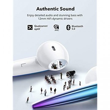 TaoTronics Bluetooth Kopfhörer in Ear AptX HD Audio kabellos Ohrhörer mit AI Noise Cancelling Mikrofon IPX8 Bluetooth 5.0 Sprach und Touch-Steuerung 20 Std. Spielzeit USB-C Schnellladen Ladekoffer