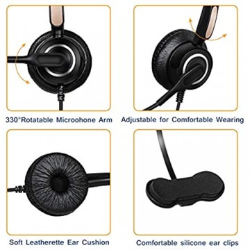 TWOTW Telefon Monaural Headset RJ9 Dual mit Noise Cancelling Mikrofon Lautstärkeregler Call Center Kopfhörer für Festnetztelefone Komfort Langlebig Stark